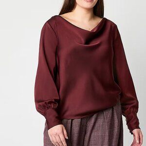 Worthington Women's Cowl Neck Long Sleeve Blouse Autumn Burgundy XXL NEW